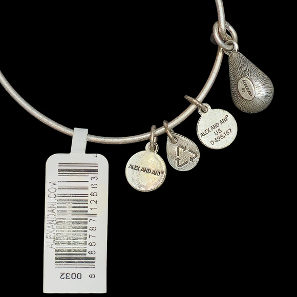 Alex and Ani Swarovski Clear Crystal Teardrop April Silver Tone Bangle Bracelet - Picture 4 of 5